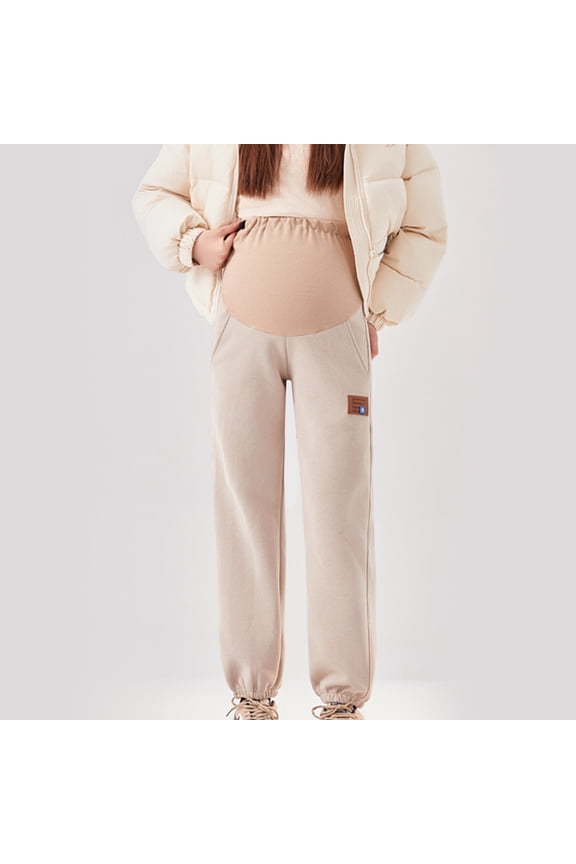 Wancir Maternity Sweatpant Cotton Fleece Lined Pant Pregnancy Casual Loose Comfy Joggers Women Pregnancy Clothes with Pocket