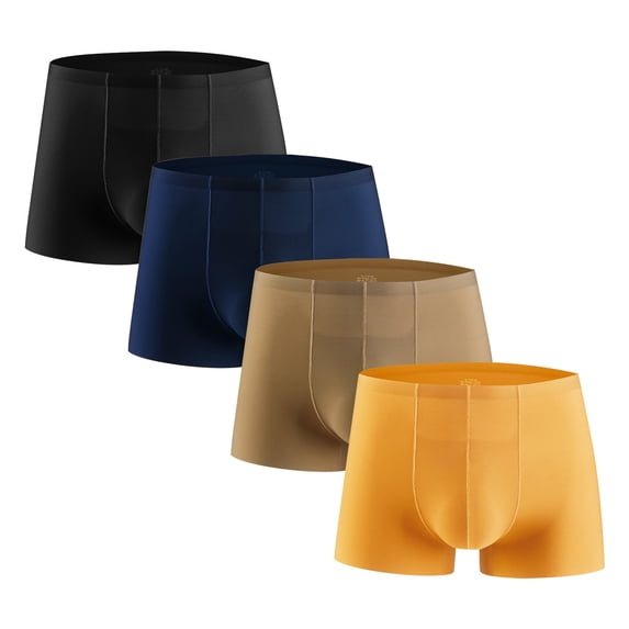 Wancir Men 4PC Ice Silk Traceless Quick-dry Loose Breathable Elastic Exercise Home Flat Angle Underpants