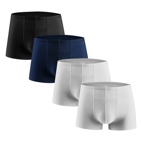 Wancir Men 4PC Ice Silk Traceless Quick-dry Loose Breathable Elastic Exercise Home Flat Angle Underpants