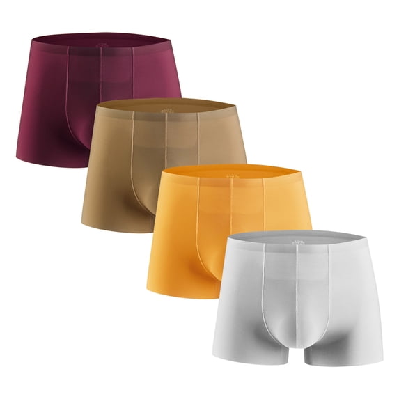 Wancir Men 4PC Ice Silk Traceless Quick-dry Loose Breathable Elastic Exercise Home Flat Angle Underpants