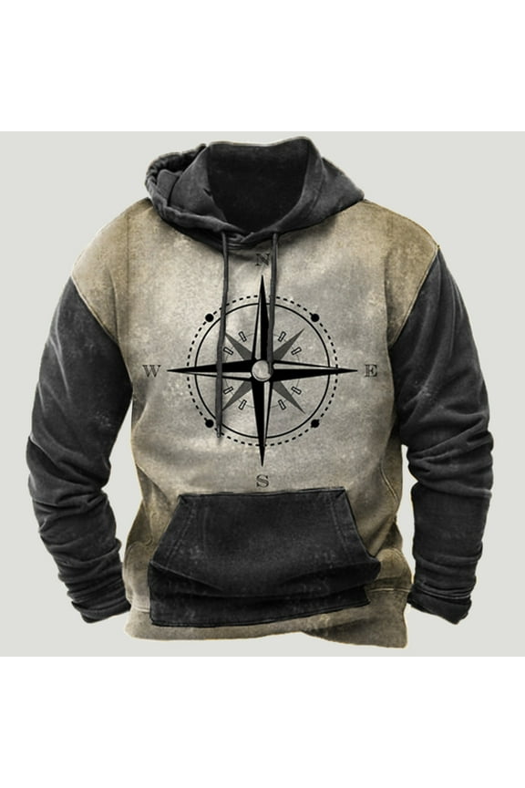 Wancir Men Aztec Tribal Pullover Hoodie Western Ethnic Graphic Hooded Sweatshirts Long Sleeve Patchwork Pullover Tops