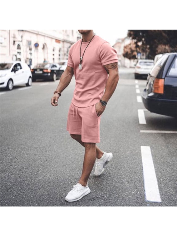 Wancir Men Short Sets Outfits 2 Piece Casual Summer Tracksuits Short Sleeve Muscle Gym Workout Athletic Sports Suits Sets