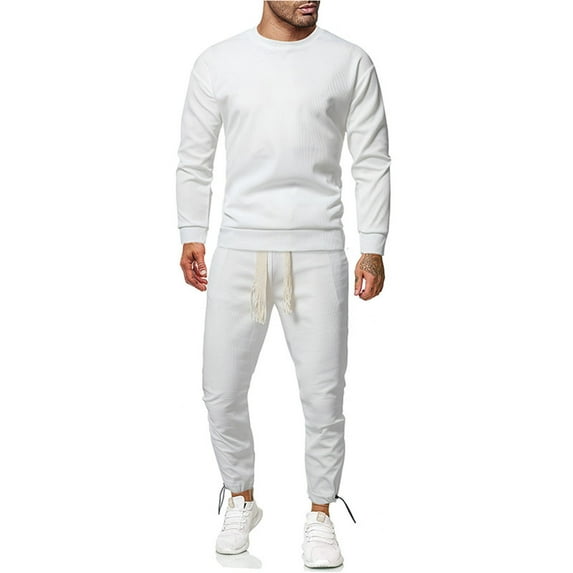 Wancir Men's 2 Piece Sweatsuits Outfits Casual Crewneck Jacquard Sweatshirt Joggers Sweatpants Set Tracksuit