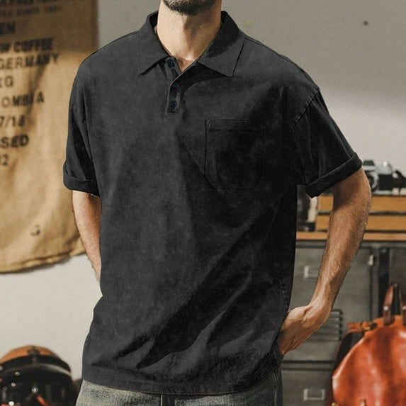 Wancir Men's 2025 Classic Fit Casual Rolled Short Sleeves Vintage Button Down Polo Shirt with Pocket Loose Athletic Tees