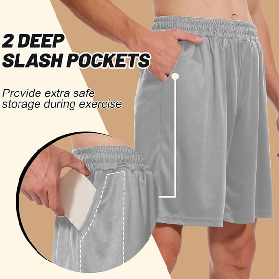 Wancir Men's Athletic Gym Shorts - Quick Dry Black Casual Basketball Shorts with Pockets for Running Workout Activewear
