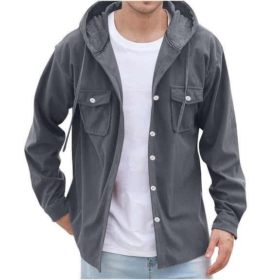 Wancir Men's & Boys Hooded Corduroy Shirts Jacket Long Sleeve Button Down Shirt Jacket