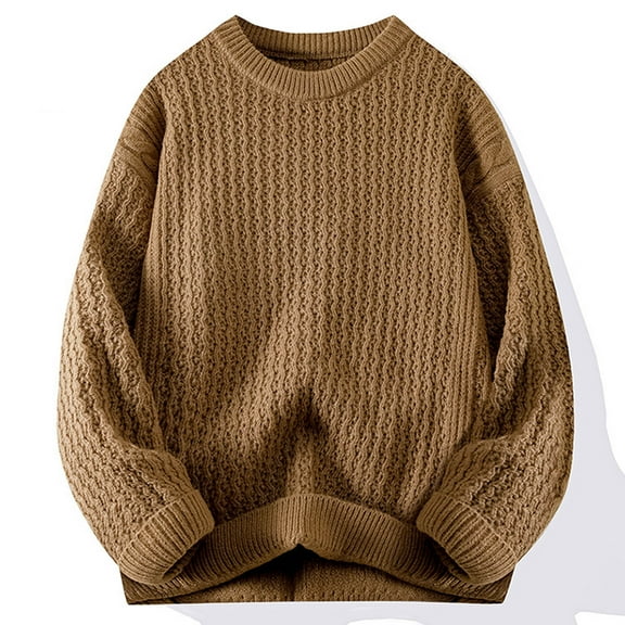 Wancir Men's Cable Knit Vintage Chunky Sweater Loose Casual Knitted Sweater Unisex Woven Crewneck Knitted Top