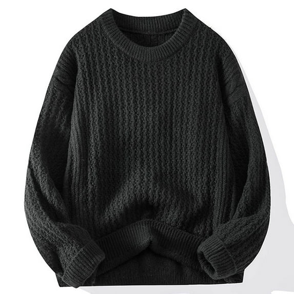Wancir Men's Cable Knit Vintage Chunky Sweater Loose Casual Knitted Sweater Unisex Woven Crewneck Knitted Top