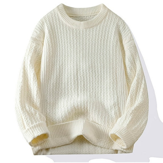 Wancir Men's Cable Knit Vintage Chunky Sweater Loose Casual Knitted Sweater Unisex Woven Crewneck Knitted Top