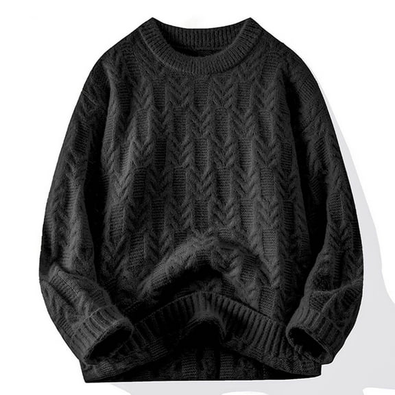 Wancir Men's Cable Knit Vintage Chunky Sweater Loose Casual Knitted Sweater Unisex Woven Crewneck Knitted Top