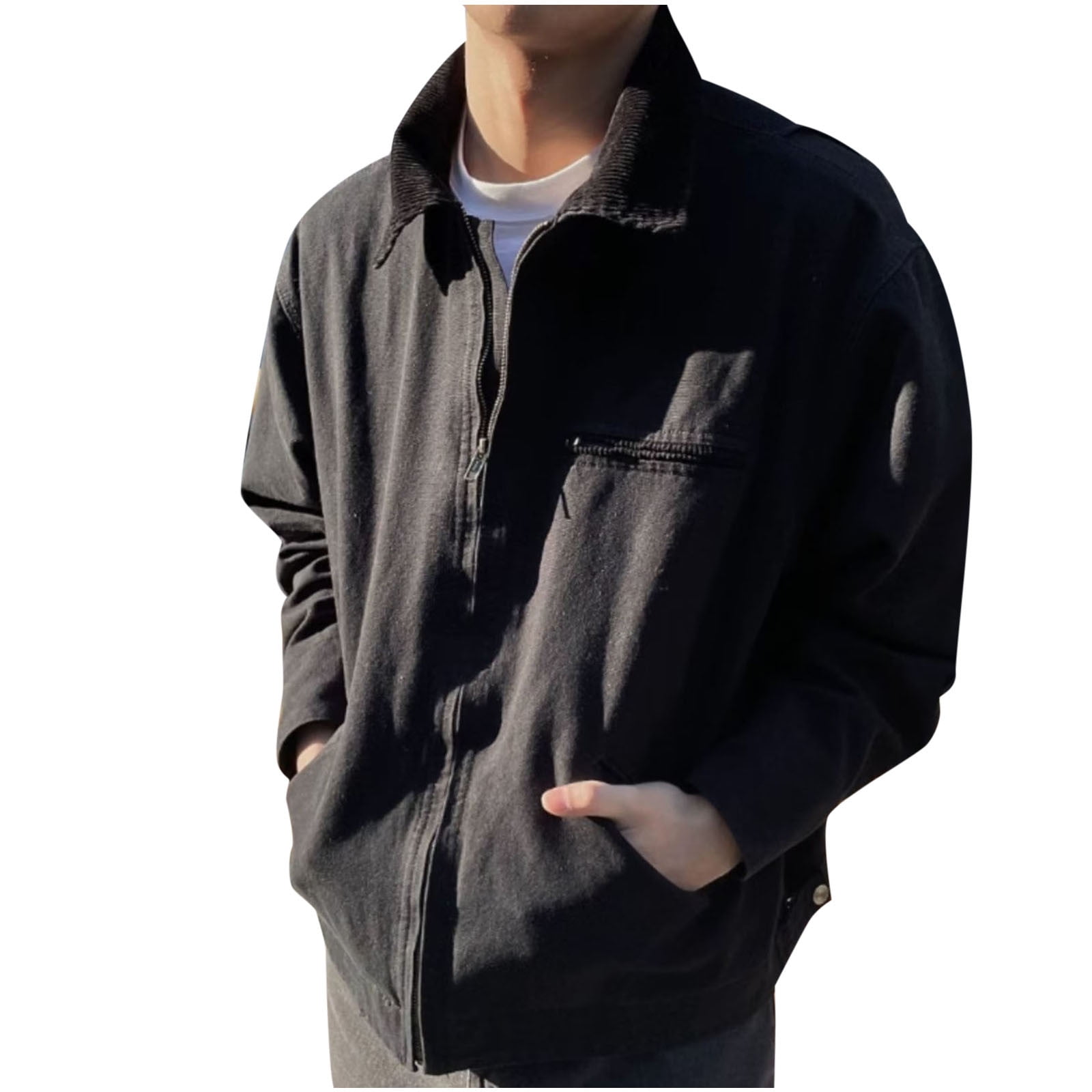 YLSDY Men's Corduroy Collar Canvas Jacket Vintage Washed Zip