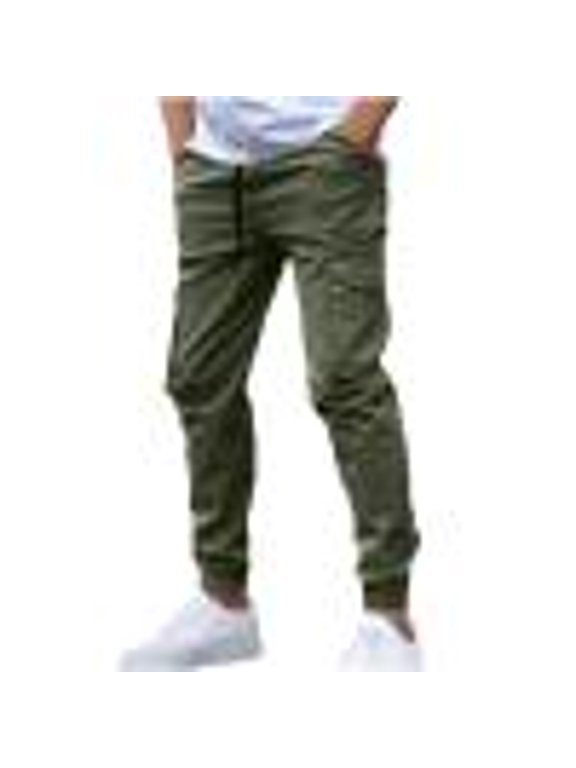 Wancir Men's Casual Cargo Pants Elastic Waist Drawstring Tapered Pants Athletic Techwear Joggers Pants with Flap Pockets