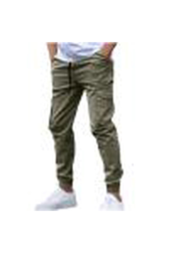 Wancir Men's Casual Cargo Pants Elastic Waist Drawstring Tapered Pants Athletic Techwear Joggers Pants with Flap Pockets