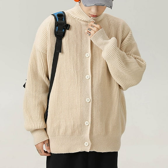 Wancir Men's Casual Long Sleeve Shawl Collar Buttons Down Cable Knit Cardigan Sweater