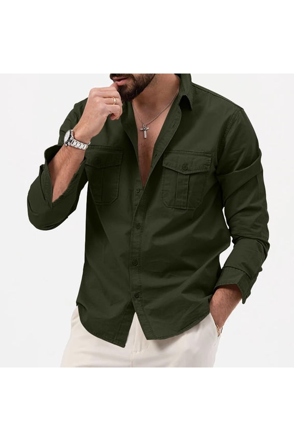 Wancir Men's Casual Shirt Jacket Cotton Linen Shacket Lightweight Work Coat Button Down Overshirt