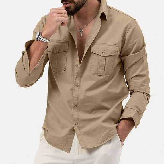 Wancir Men's Casual Shirt Jacket Cotton Linen Shacket Lightweight Work Coat Button Down Overshirt