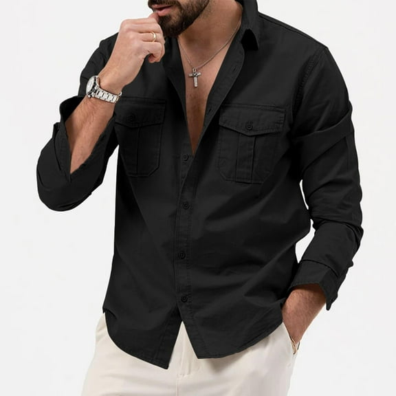 Wancir Men's Casual Shirt Jacket Cotton Linen Shacket Lightweight Work Coat Button Down Overshirt