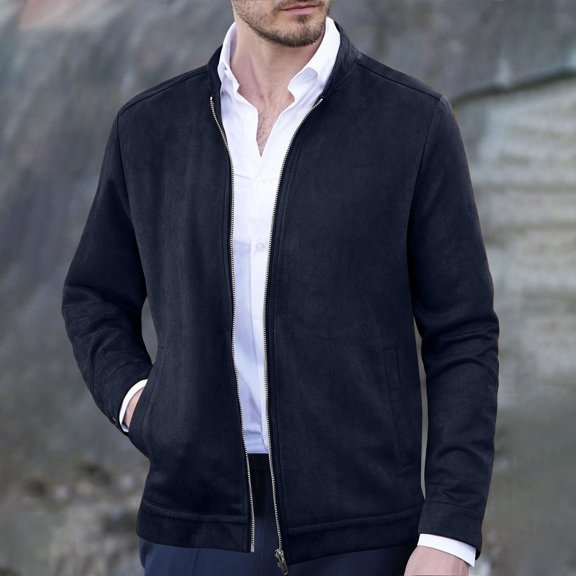 Wancir Men's Casual Suede Bomber Jacket Lightweight Full Zip Up Jackets Vintage Faux Leather Jacket