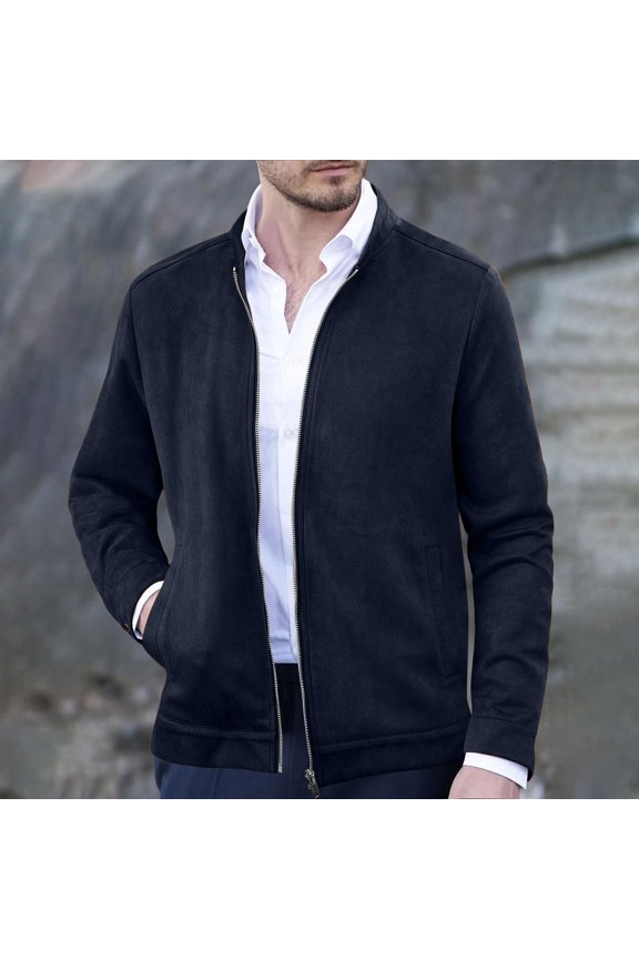 Wancir Men's Casual Suede Bomber Jacket Lightweight Full Zip Up Jackets Vintage Faux Leather Jacket