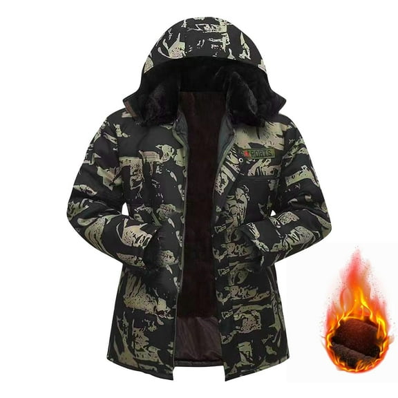 Wancir Men's Casual Zip Up Hoodie Sweatshirt Jacket Sherpa Lined Fleece Long Sleeve Camo Jacket Coat with Pockets