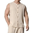 thumbnail image 1 of Wancir Men's Cotton Linen Vest Shirts Sleeveless Linen Shirt Button Down Tank Tops Crewneck Blouse Breathable Linen Vests Cardigan, 1 of 5