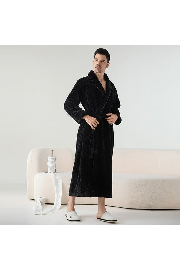 Wancir Men's Couple Bathrobe Thickened Flannel Sleeping Robe Extended Men's Bathrobe Loose Sleepwear