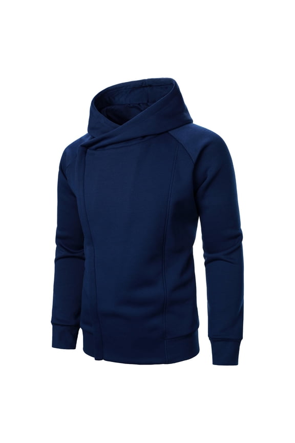 Wancir Men's Diagonal Zipper Hoodies Side Zipper Slim Fit Lightweight Fleece for Running Hiking Gym Workouts with Zip Pockets