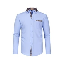 Wancir Men's Dress Shirt Long Sleeve Casual Button Down Shirts Regular Fit Inner Contrast Shirt for Business Party