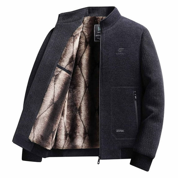 Wancir Men's Dressy Work Jacket Casual Sherpa Lined Winter Warm Coat Windproof Stand Collar Full Zip Lightweight Outerwear