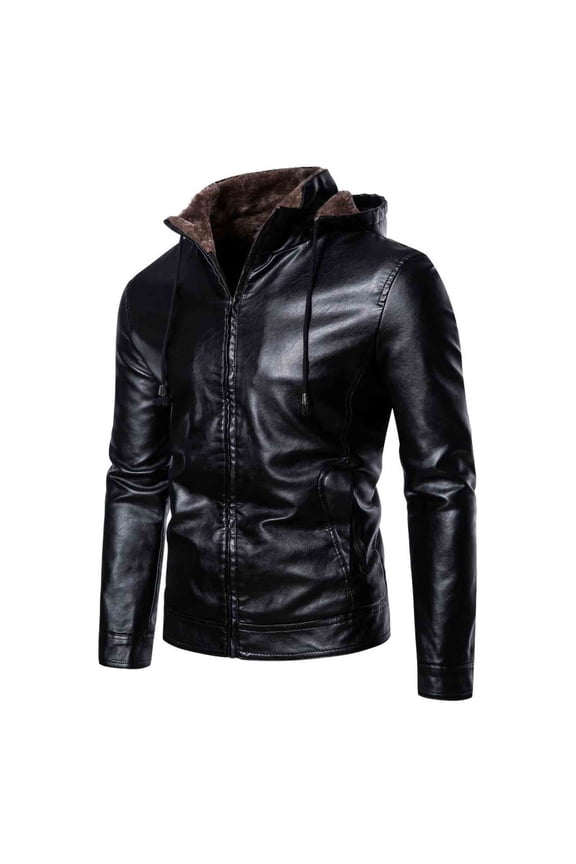 Wancir Men’s Faux Fur Leather Jacket Autumn Winter Fleece Lined Coat Vintage Bomber Jacket