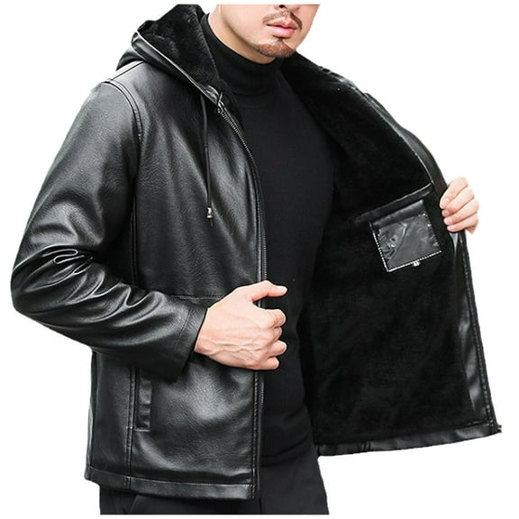 Wancir Men's Faux Leather Jacket Motorcycle Jacket Waterproof Windproof PU Moto Vintage Bomber Hoodie