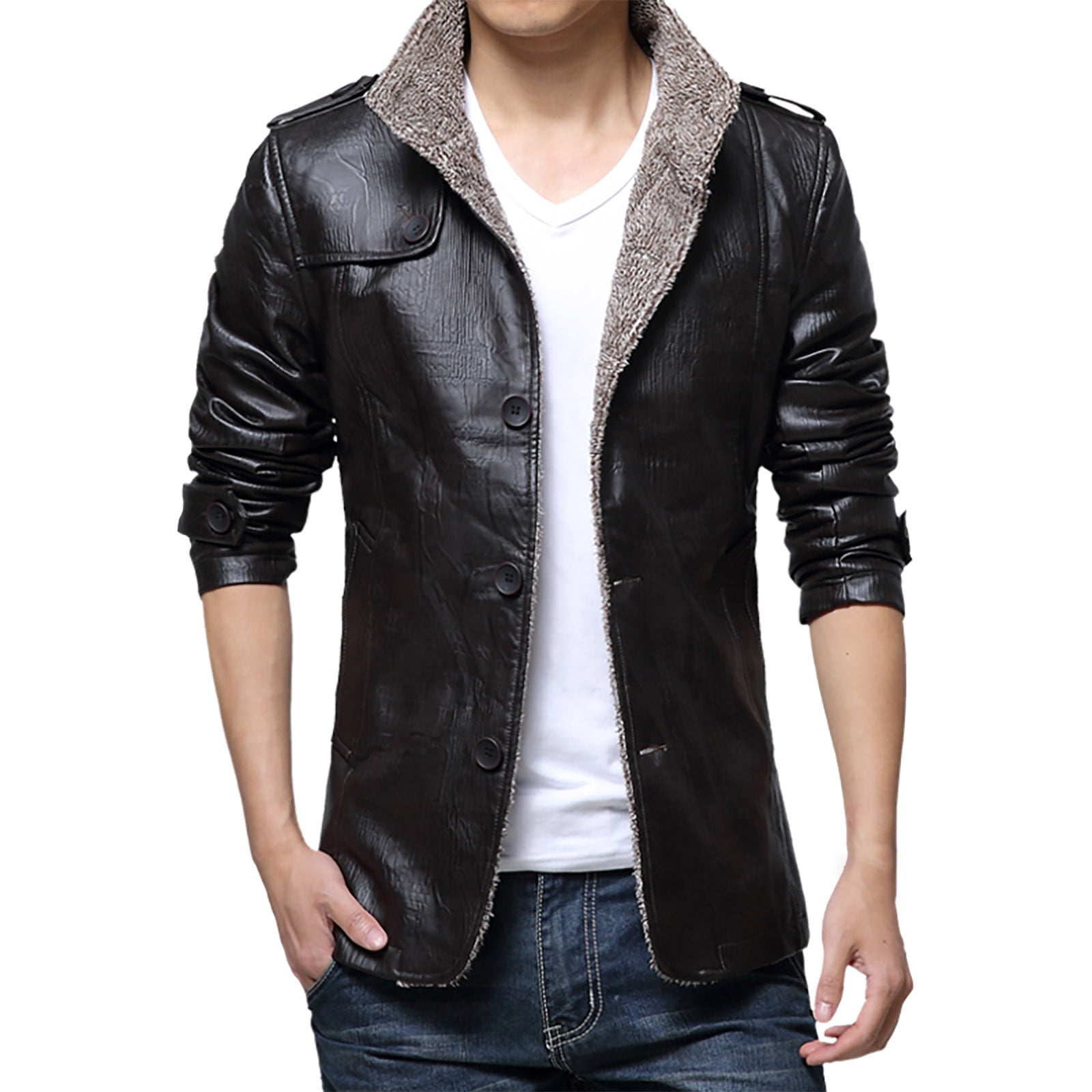 Wancir Men's Faux Leather Jacket Vintage Stand Collar Motorcycle
