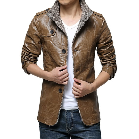 Wancir Men's Faux Leather Jacket Vintage Stand Collar Motorcycle PU Leather Outwear Coat