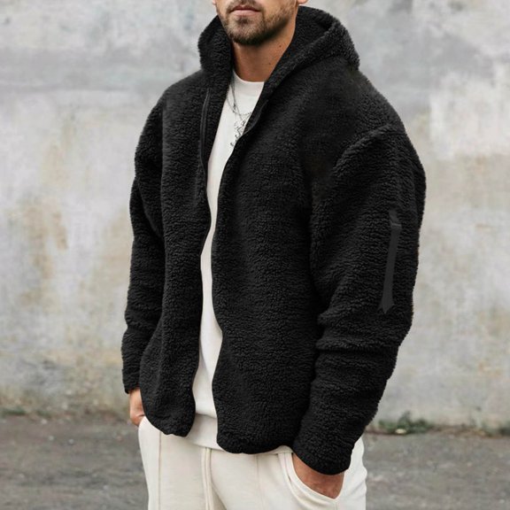 Wancir Men's Fuzzy Sherpa Athletic Hoodie Heavyweight Fleece Jacket Zip Up Hooded Sweatshirt Sports Coat
