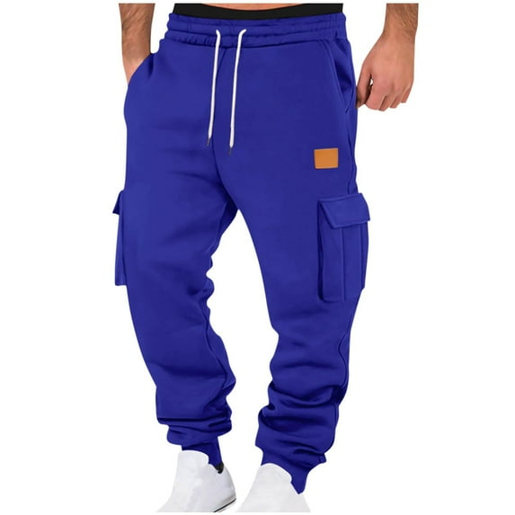 Wancir Men's Heavyweight Cargo Sweatpants Baggy Sweat Pants with Pockets Elastic Waist Drawstring Joggers Trousers