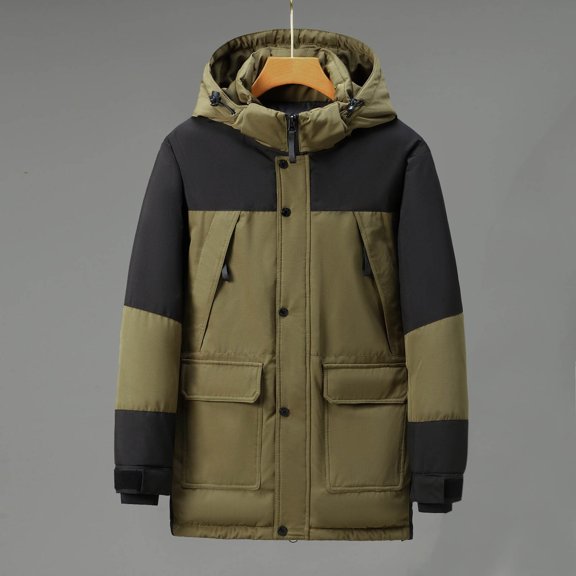 Wancir Men's Hooded Puffer Jacket Winter Warm Zip Up Quilted Coat Long Sleeve Windbreaker Multi-Pockets Padded Coats