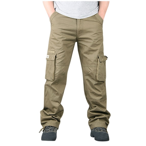 Wancir Men's Hook And Loop Fastener Fallow Elasticated Waist Lace-up Multi-pocket Strap Leg Cargo Sweatpants