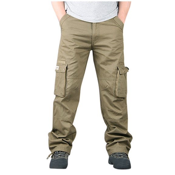 Wancir Men's Hook And Loop Fastener Fallow Elasticated Waist Lace-up Multi-pocket Strap Leg Cargo Sweatpants