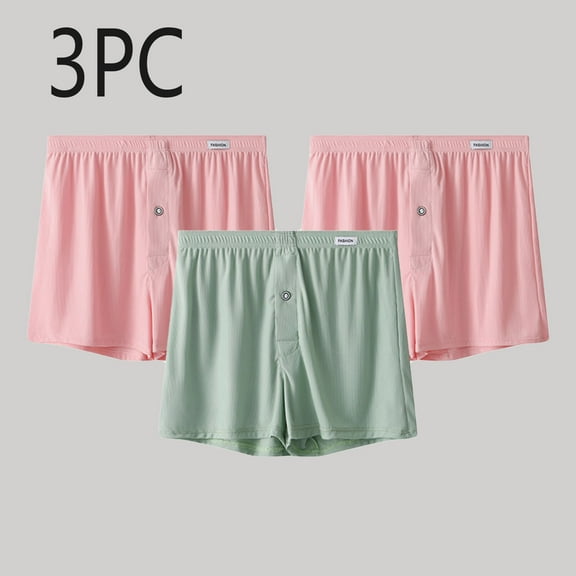 Wancir Men's Ice Silk Boxer Shorts Solid Color Loose Fit with Button Fly & Breathable Fabric