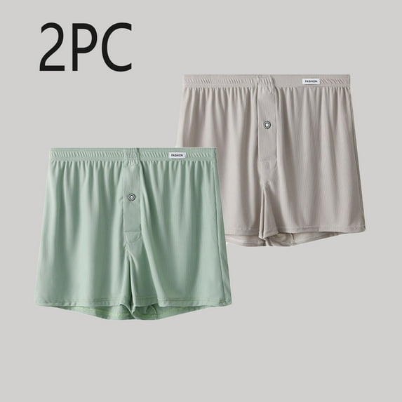 Wancir Men's Ice Silk Boxer Shorts Solid Color Loose Fit with Button Fly & Breathable Fabric