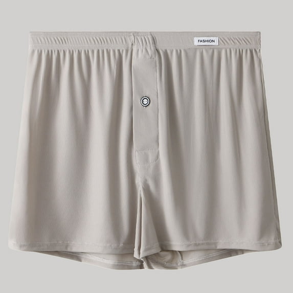 Wancir Men's Ice Silk Boxer Shorts Solid Color Loose Fit with Button Fly & Breathable Fabric