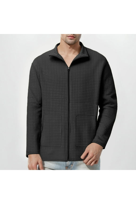 Wancir Men's Lightweight Varsity Jacket Casual Bomber Jackets Waffle Zip Up Coat with Pocket