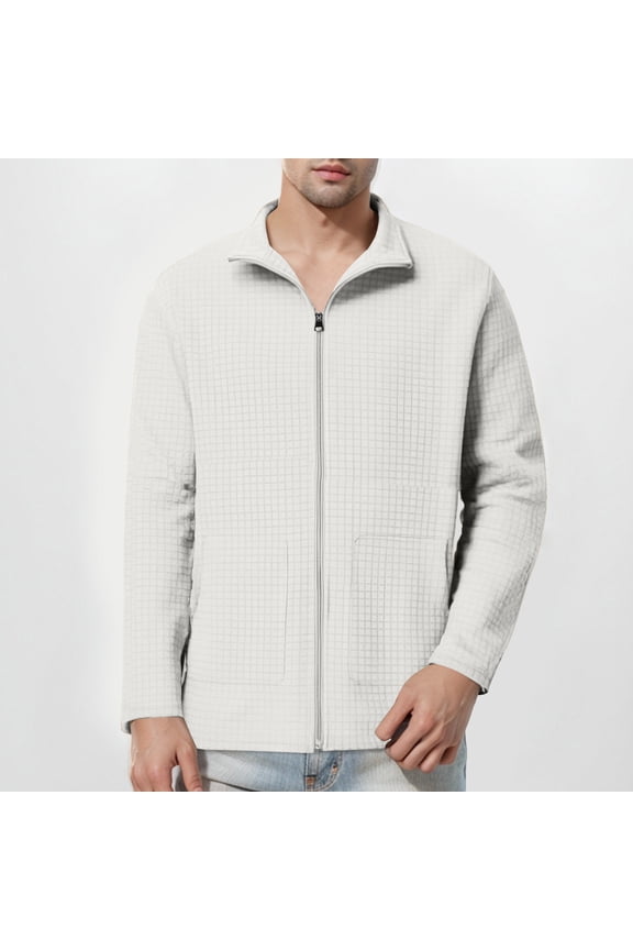 Wancir Men's Lightweight Varsity Jacket Casual Bomber Jackets Waffle Zip Up Coat with Pocket