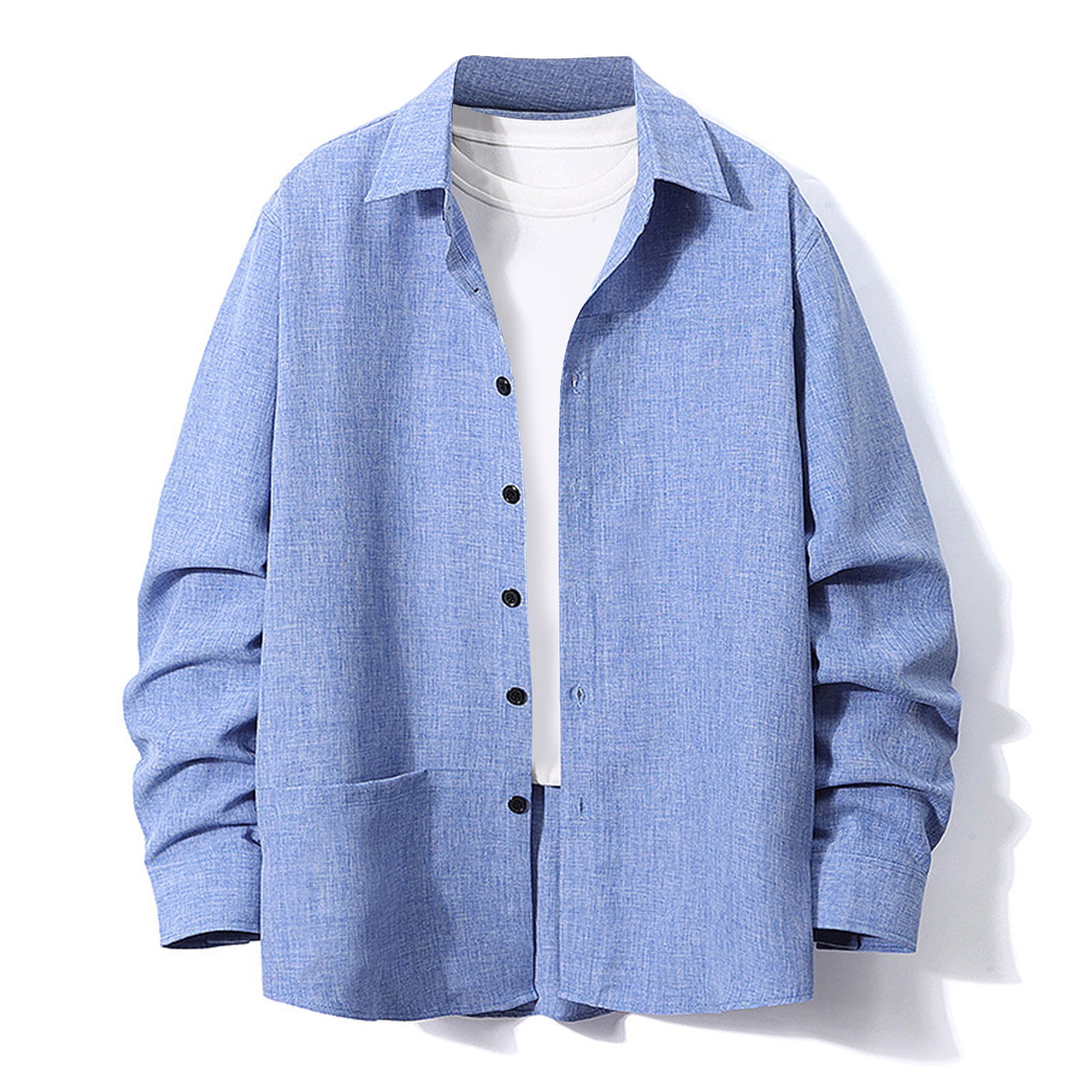 Wancir Men's Long Sleeve Button Down Linen Shirt Casual Dress Shirt ...