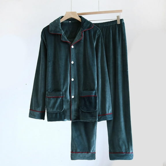 Wancir Men's Long Sleeve Fuzzy Pajamas Fleece Pj Set Plush Warm Fall Thick Winter Sleeping Lounge Soft