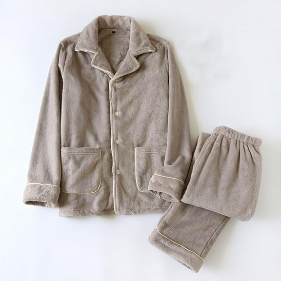 Wancir Men's Long Sleeve Fuzzy Pajamas Fleece Pj Set Plush Warm Fall Thick Winter Sleeping Lounge Soft