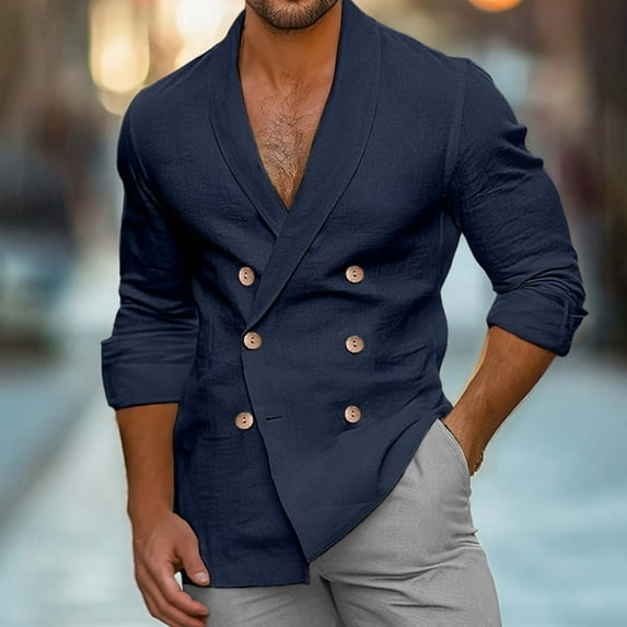 Wancir Men's Long Sleeve Jacket Business Casual Jackets Lightweight Fall Jacket Solid Color Button Jacket Work Lapel Suit