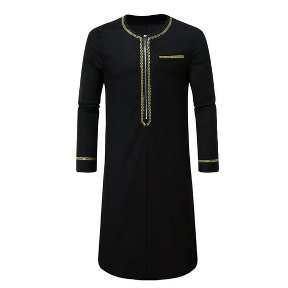 Wancir Men's Muslim Robe Islamic Arab Kaftans for Men Eid Muslim Dubai Ramadan Daily Clothes, 1PC Muslim Shirt Robe