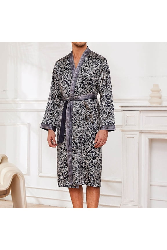 Wancir Men's Night Robe, Lightweight Nightgown Kimono Bathrobe Sleepwear