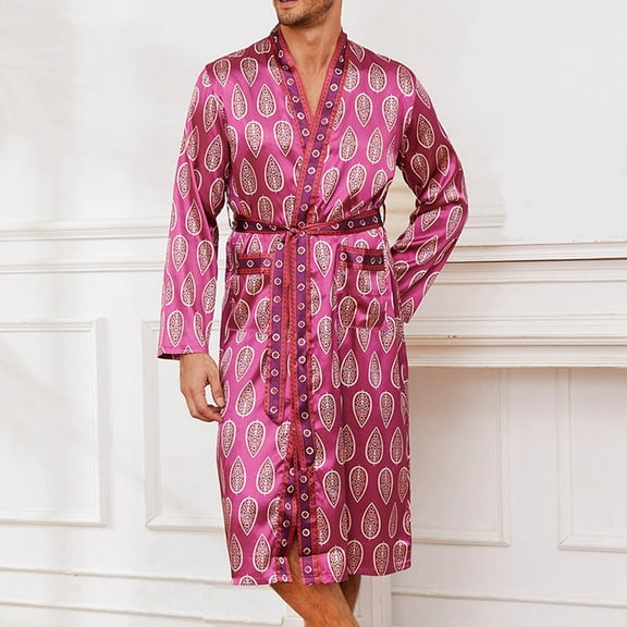 Wancir Men's Night Robe, Lightweight Nightgown Kimono Bathrobe Sleepwear
